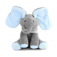 Jucarie interactiva Elefant Cucu Bau, culoare gri/albastru,muzical