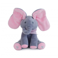 Jucarie interactiva Elefant Cucu Bau, culoare gri/roz,muzical
