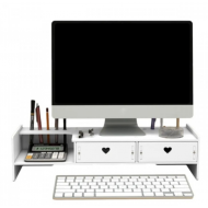 Suport multifunctional pentru monitor sau laptop, din PVC, cu 2 sertare