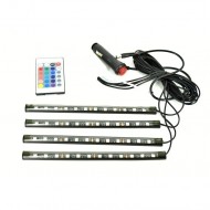 Pachet Promo: Set 2 x Lumina Ambientala auto Kit interior decorativ, 4 benzi autoadezive, LED RGB cu telecomanda Wireless  Aden