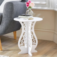 Masuta decorativa de cafea sau suport ghivece, tip clepsidra, din PVC, alb