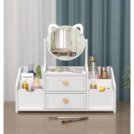 Organizator alb pentru cosmetice și bijuterii, cu sertare si oglinda, PVC 40 x 20 x 14 cm