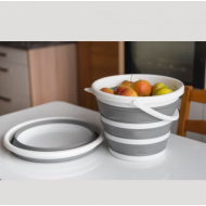 Galeata pliabila gri, din silicon, cu ranforsari din plastic, capacitate 5 / 10 L