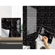 Set 10 x placi autoadezive pentru perete tip marmura, impermeabila, 60x60 cm, Negru cu Alb