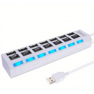 Hub USB 2.0 cu 7 porturi USB, butoane on/off, adaptor