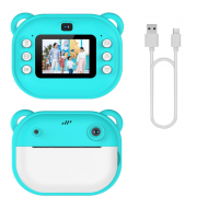 Camera foto digitala cu imprimare termica, pentru copii, display color de 2,4 inch, 1080P Full HD, Turcoaz