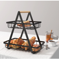Cos metalic, detasabil, organizator fructe, legume, 2 nivele, 32 x 29.9 x 18 cm, negru