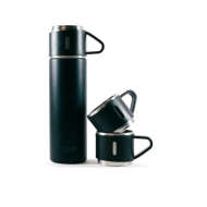 Set 3 piese: Termos 500 ml + 2 cesti, otel inoxidabil NEGRU
