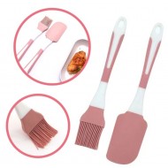 Set 2 ustensile bucatarie, pensula si spatula, silicon roz cu maner de silicon Alb/Roz