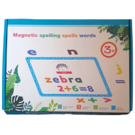 Tabla educativa multifunctionala, 82 litere si cifre magnetice, 25 cartonase magnetice cu animale, marker si burete