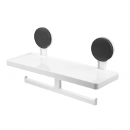 Suport hartie igienica dublu cu raft depozitare telefon sau alte accesorii, prindere ventuze