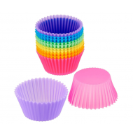 1 + 1 GRATIS - Set 12 forme de copt pentru briose, Reutilizabile, Silicon, 7 cm, multicolor