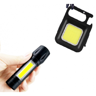 1 + 1 GRATIS - Lanterna de lucru, reincarcabila cu Zoom, USB, Camping + Mini lanterna portabila led, tip breloc, reincarcabila, de camping