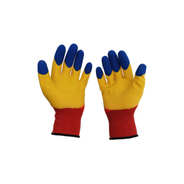 Manusi de lucru, tricot + latex, marime universala, rosu-galben-albastru 