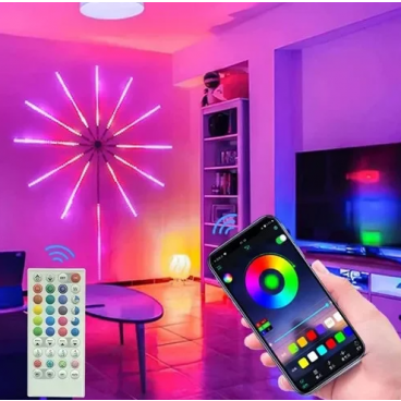 Banda artificii LED,Bluetooth/USB, Control prin telecomanda/telefon, RGB, Sincronizare audio, Multicolor