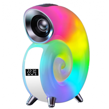 Lampa RGB forma de cochilie, cu ceas cu alarma, lumina si sunet, difuzor Bluetooth
