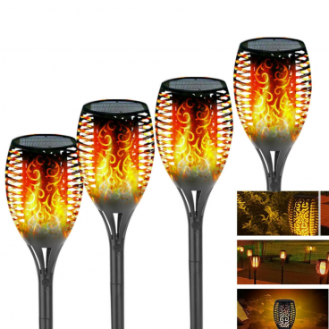 Set 4 x Lampa solara tip torta cu efect flacara, 12 LED-uri,