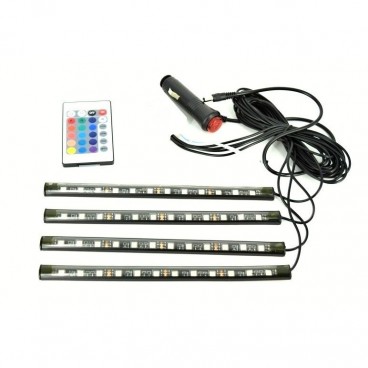 Lumina Ambientala auto, Kit interior decorativ, 4 benzi autoadezive, LED RGB cu Bluetooth