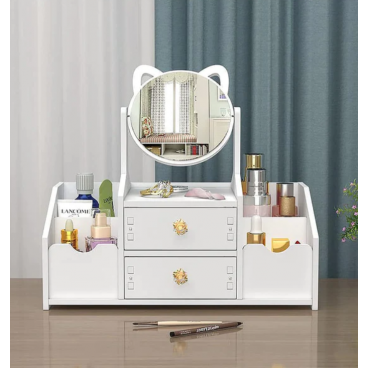 Organizator alb pentru cosmetice și bijuterii, cu sertare si oglinda, PVC 40 x 20 x 14 cm