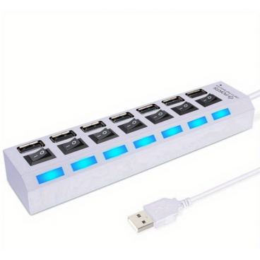 Hub USB 2.0 cu 7 porturi USB, butoane on/off, adaptor