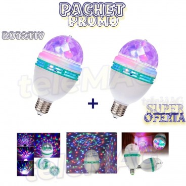 1 + 1 GRATIS -  Bec cu LED rotativ, RGB proiector multicolor 3W 