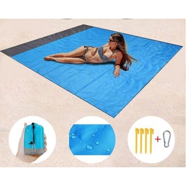 1 + 1 GRATIS - Covor plaja si picnic cu sac de transport, rogojina care indeparteaza nisipul, 200x150 cm, Aden