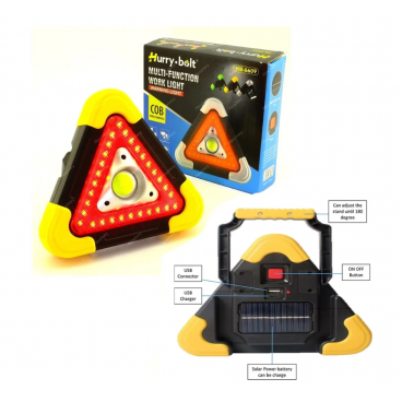 Triunghi SOS Cu Lanterna LED COB , LED Rosu , Incarcare Solara , USB , Acumulator Integrat