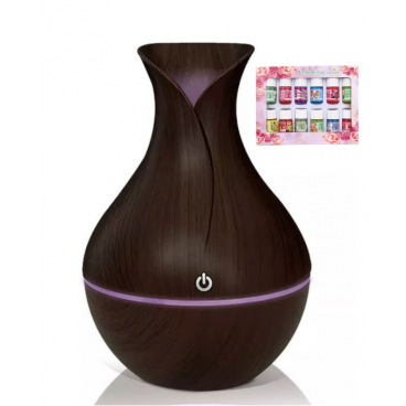 PROMO - Umidificator si Difuzor de aromaterapie, 7 culori ambientale, capacitate 300 ml + Set 12 uleiuri esential, 3 ml, de fructe si flori, parfum Purificator si Umidificator si SPA