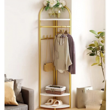 Cuier de Hol Metalic Auriu | Suport Haine Freestanding cu Roti | Baza Stabila | 51x34x160cm | Hol Dormitor Living si Birou
