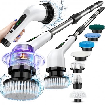 Perie Electrica Rotativa | 9 Capete Interschimbabile | 2 Viteze | Wireless IPX7 | Maner Extensibil