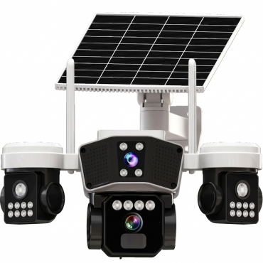 Camera Supraveghere WiFi Solara Triple-Lens 9MP | Vedere 360° | Detectie PIR | 20 LED-uri Night Vision 30m | Card Cadou | IP65
