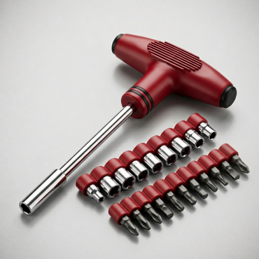 Set Scule 21 Piese | 9 Capete Tubulare si 11 Biti | Maner Magnetic in Forma de T | Rosu | Pentru Montaj si Reparatii