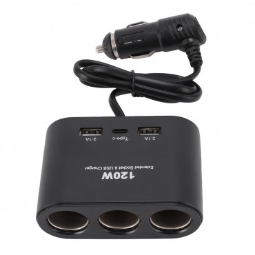 Incarcator/Adaptor Auto USB 120W | 3 Porturi USB | DC 12-24V | Material ABS Rezistent la Socuri | Incarcare Rapida in Masina