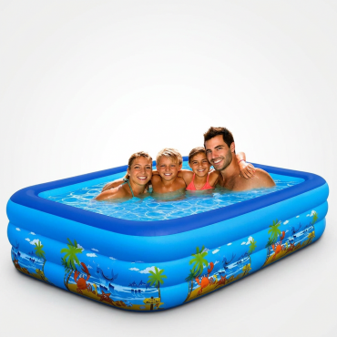 Piscina Gonflabila Pentru Copii Wet Set | Model Ocean Cu Palmier | 210 x 130 x 56 cm | 3 Inele Gonflabile